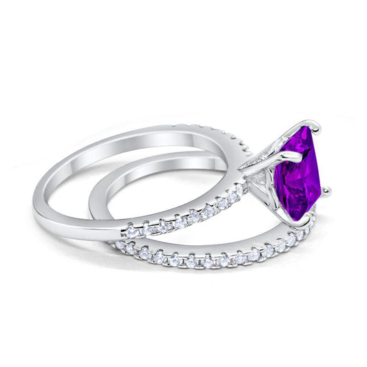 Two Piece Asscher Cut Simulated Amethyst CZ Engagement Ring