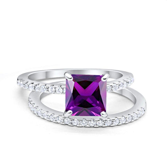 Two Piece Asscher Cut Simulated Amethyst CZ Engagement Ring