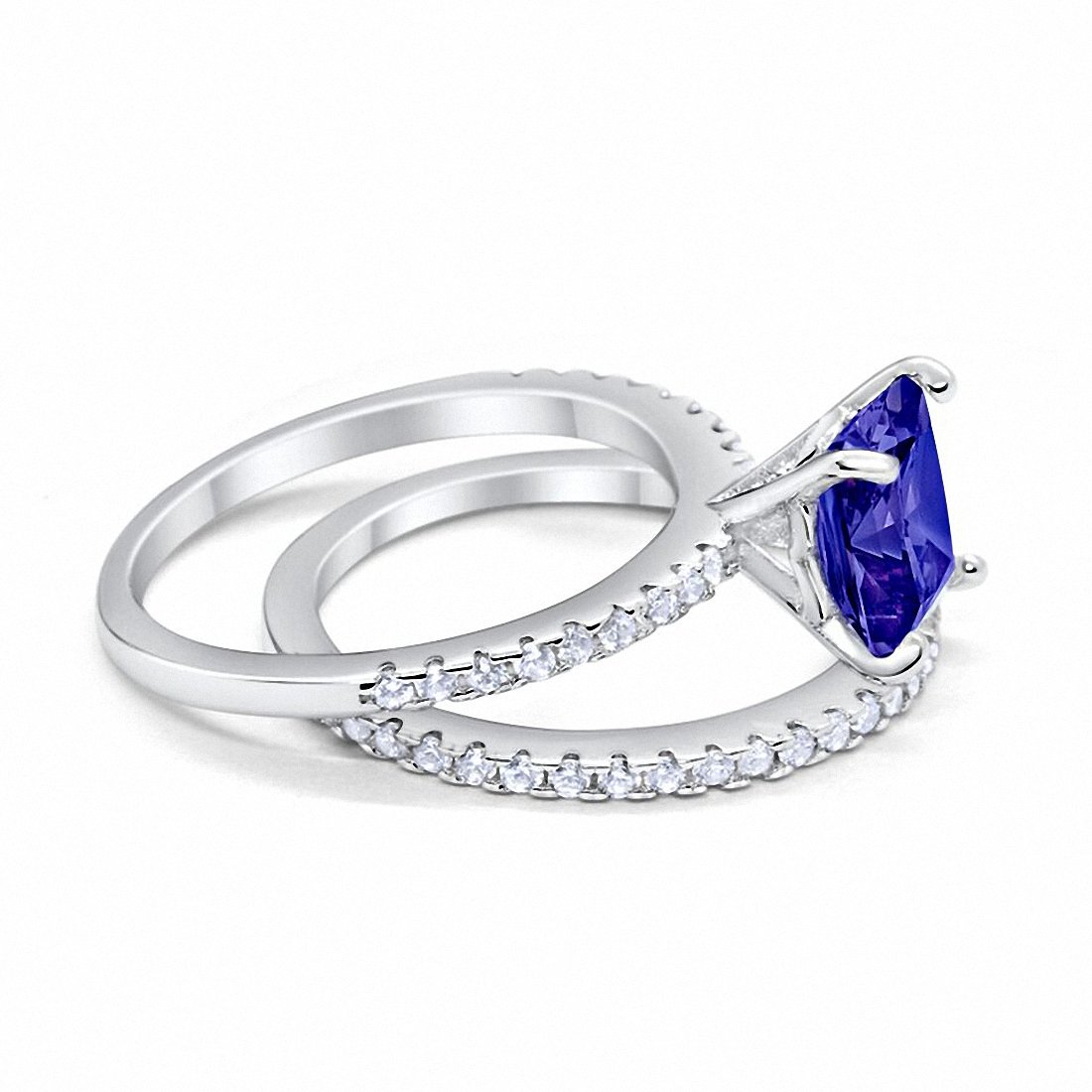 Two Piece Engagement Ring Asscher Cut Simulated Blue Sapphire CZ