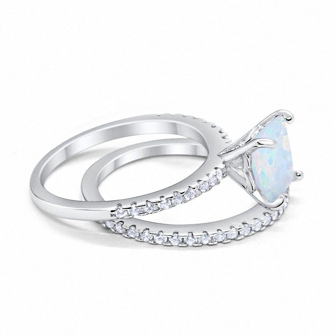 Two Piece Engagement Ring Asscher Cut Lab Created White Opal