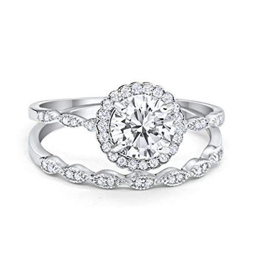 Two Piece Engagement Ring Round Simulated CZ