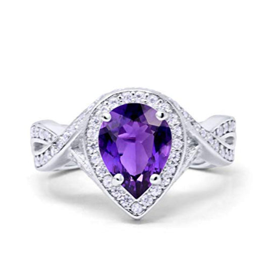 Teardrop Engagement Bridal Ring Simulated Amethyst CZ