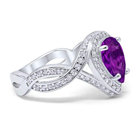 Teardrop Engagement Bridal Ring Simulated Amethyst CZ