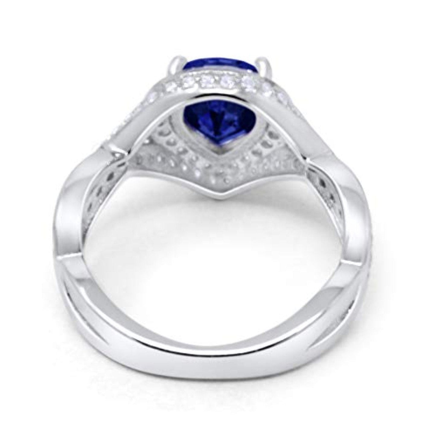 Teardrop Engagement Bridal Ring Simulated Blue Sapphire CZ