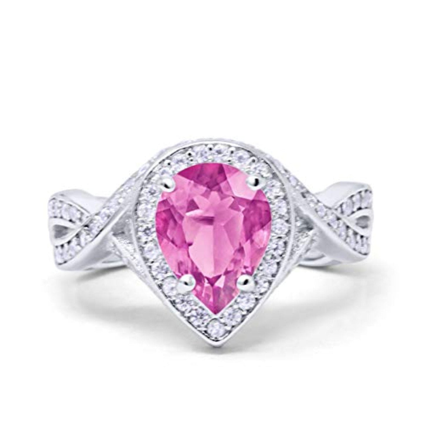 Teardrop Simulated Pink CZ Engagement Bridal Ring