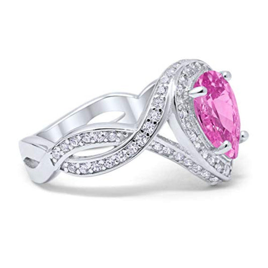 Teardrop Simulated Pink CZ Engagement Bridal Ring