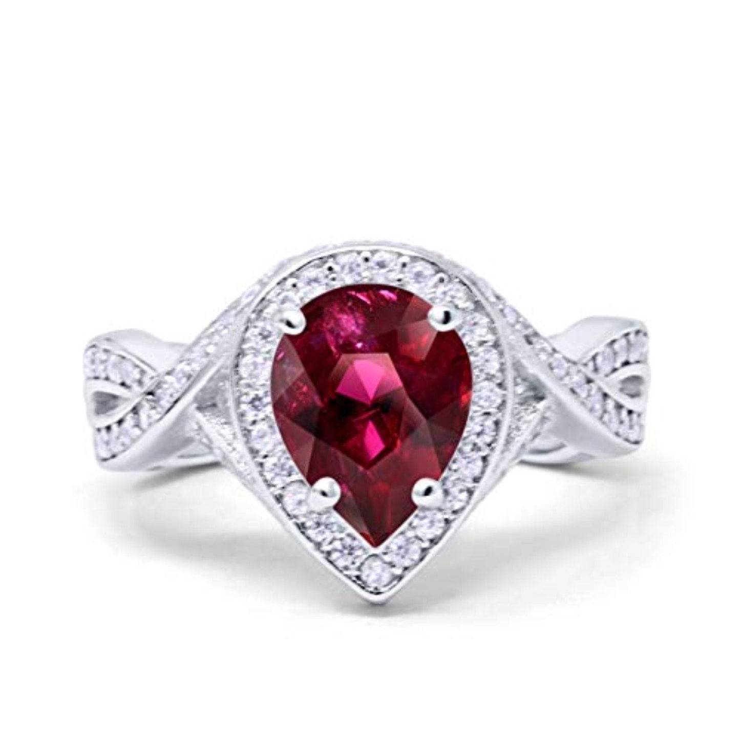 Teardrop Simulated Ruby CZ Engagement Bridal Ring