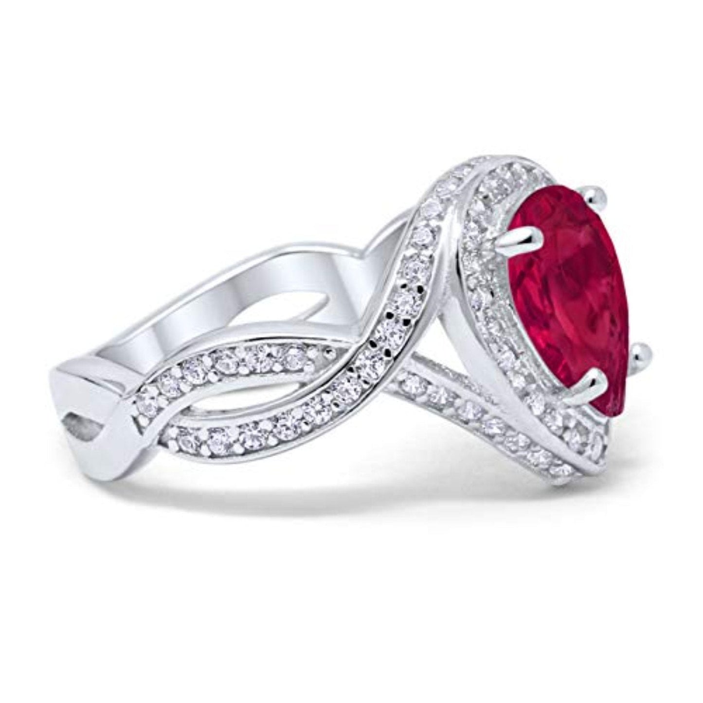 Teardrop Simulated Ruby CZ Engagement Bridal Ring