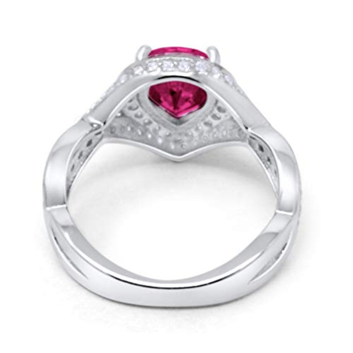 Teardrop Simulated Ruby CZ Engagement Bridal Ring