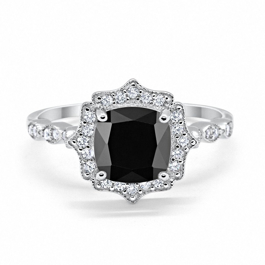 Halo Engagement Ring Cushion Simulated Black CZ