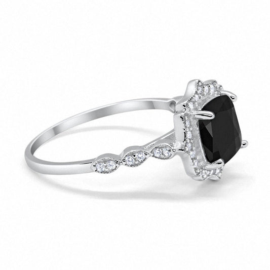 Halo Engagement Ring Cushion Simulated Black CZ