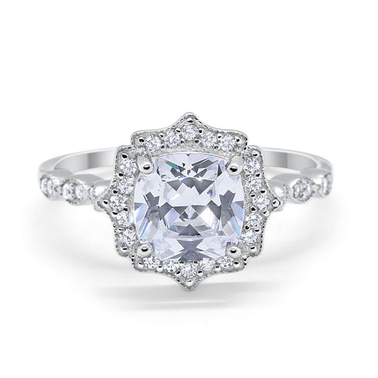 Halo Art Deco Cushion Simulated CZ Engagement Ring