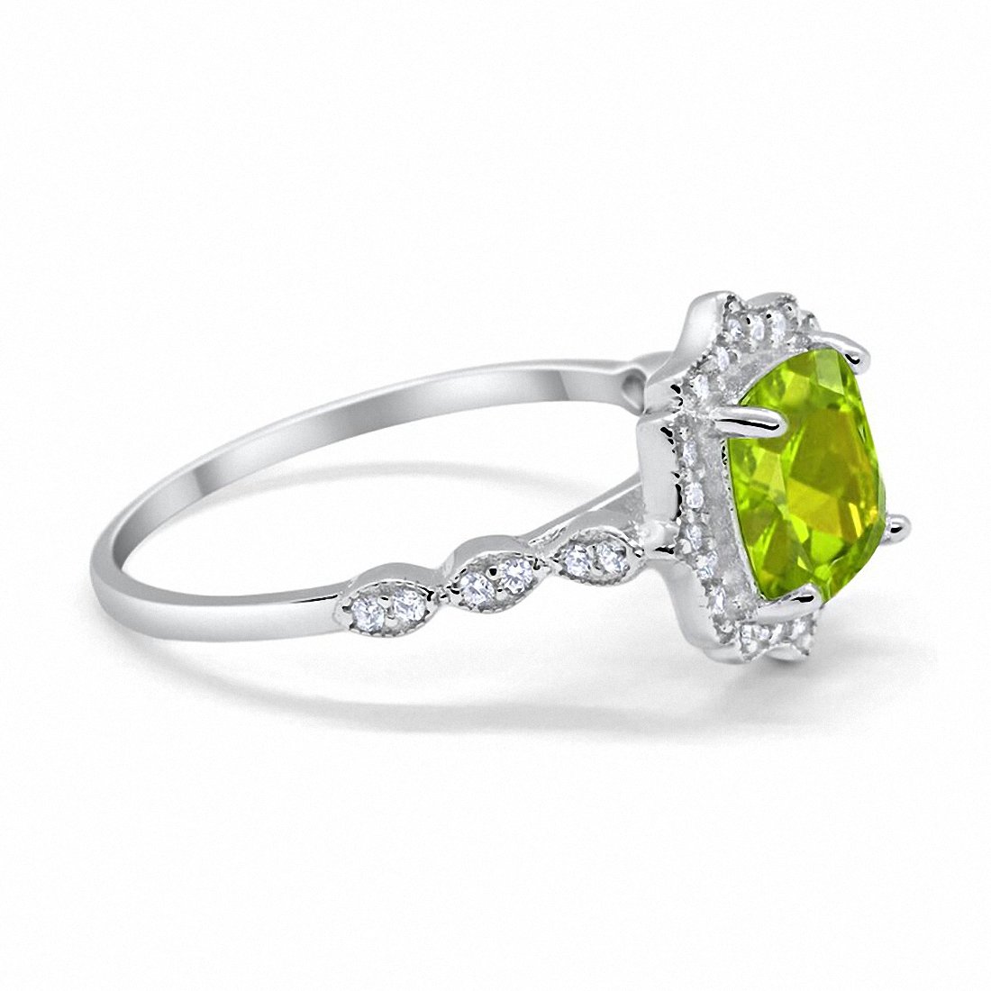 Halo Engagement Ring Cushion Simulated Peridot CZ