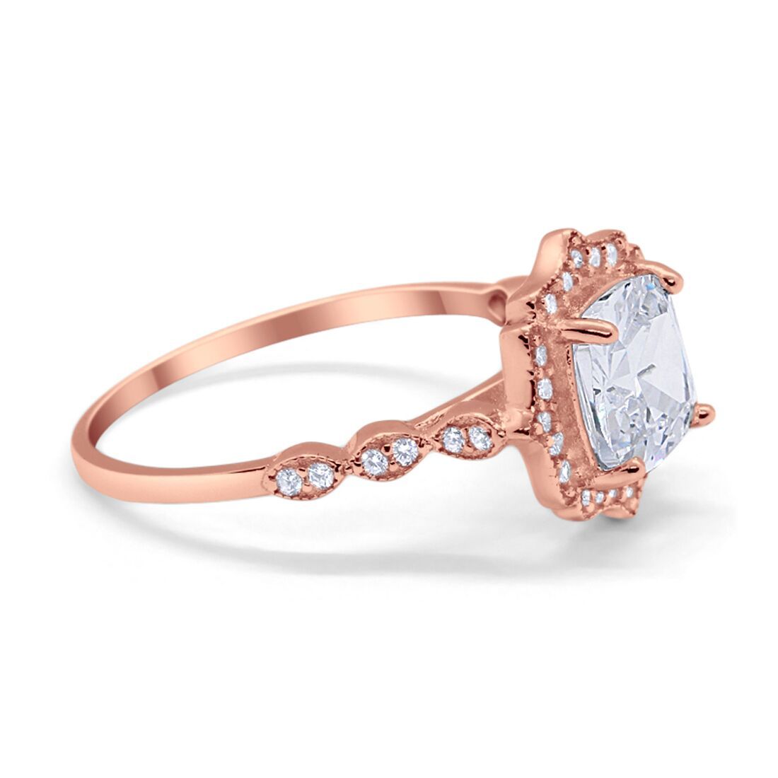 Halo Engagement Ring Cushion Rose Tone, Simulated CZ