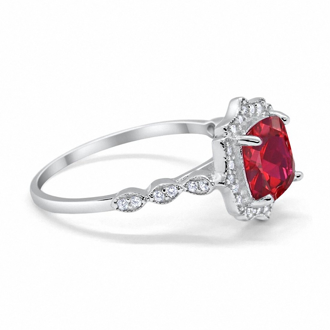 Halo Engagement Ring Cushion Simulated Ruby CZ