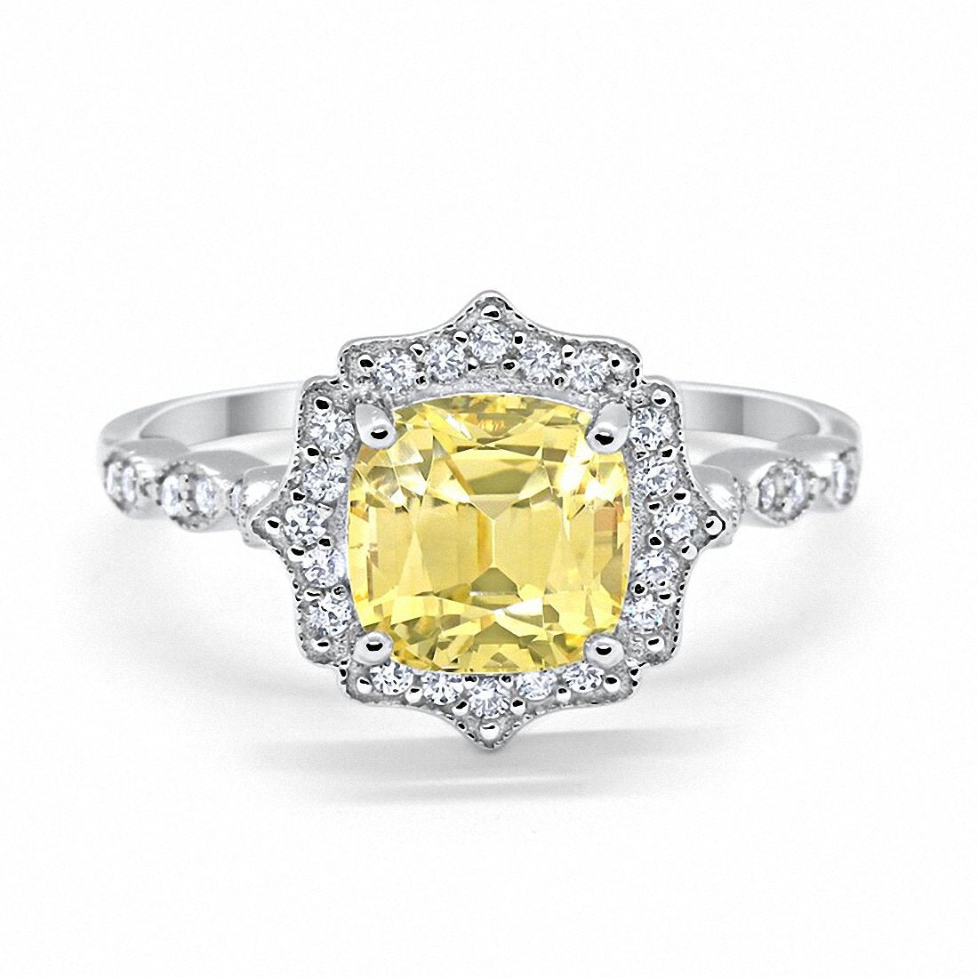 Halo Engagement Ring Cushion Simulated Yellow CZ