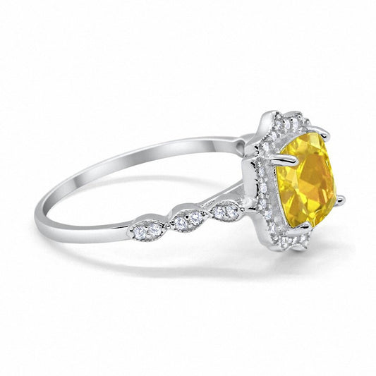 Halo Engagement Ring Cushion Simulated Yellow CZ