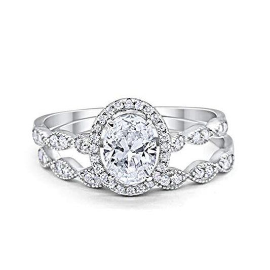 Halo Bridal Set Piece Oval Simulated Cubic Zirconia Ring