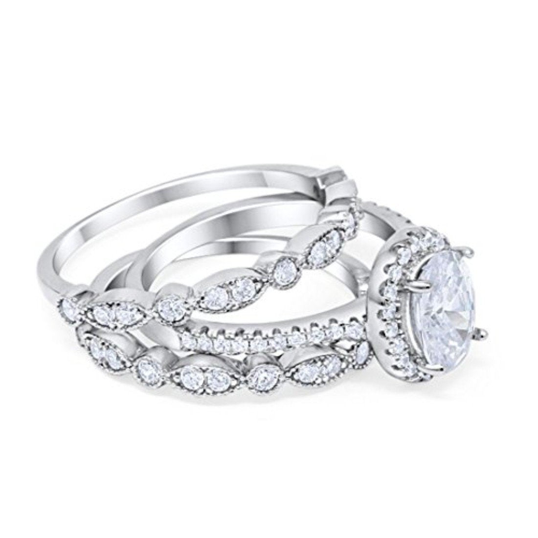 Wedding Piece Art Deco Ring Oval Simulated Cubic Zirconia