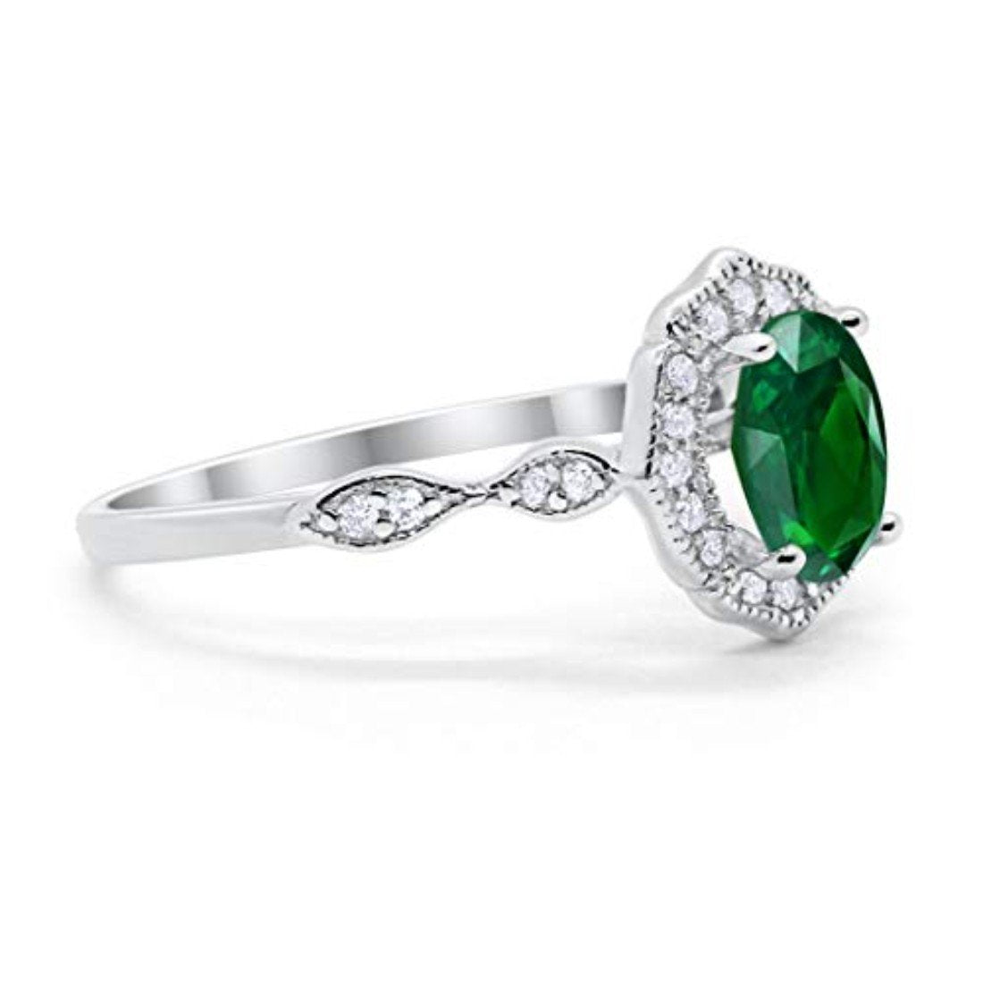 Antique Style Wedding Ring Oval Simulated Green Emerald CZ