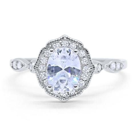 Antique Style Oval Engagement Ring Simulated Cubic Zirconia