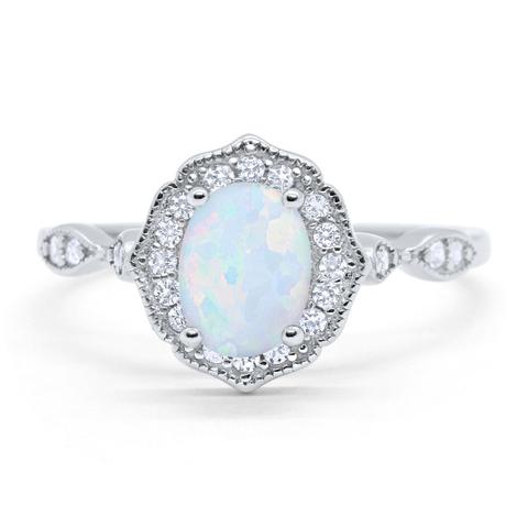 Antique Style Oval Engagement Ring Lab White Opal