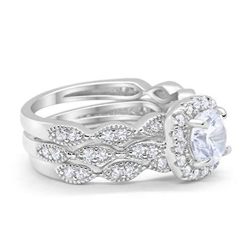 Halo Three Piece Simulated CZ Wedding Bridal Set Ring