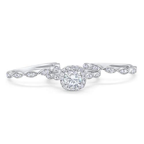 Halo Three Piece Simulated CZ Wedding Bridal Set Ring