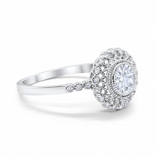 Halo Engagement Ring Bezel Round Simulated Cubic Zirconia