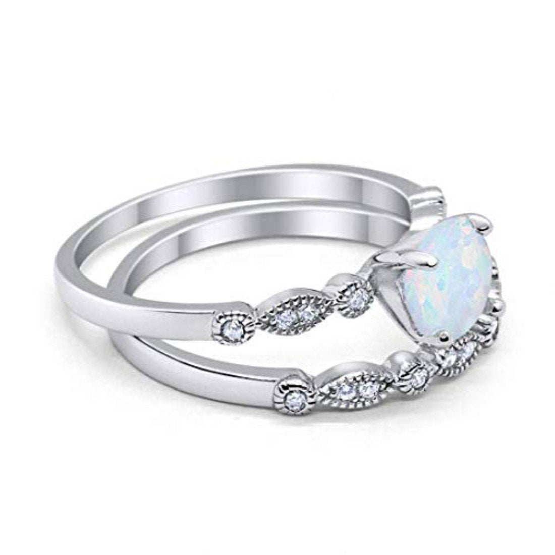 Art Deco Engagement Ring Lab Created White Opal Round