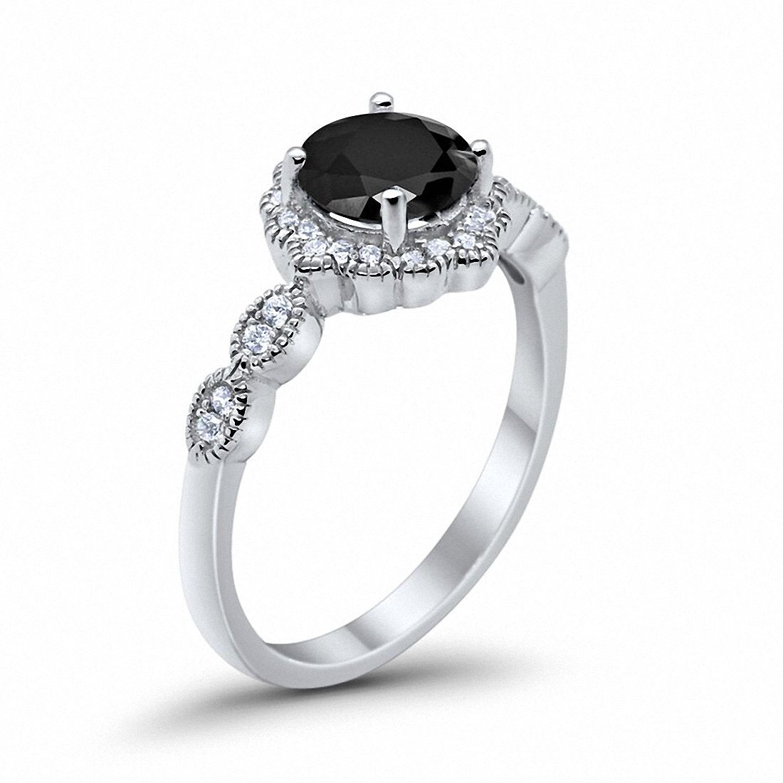 Floral Art Simulated Black Cubic Zirconia Wedding Ring