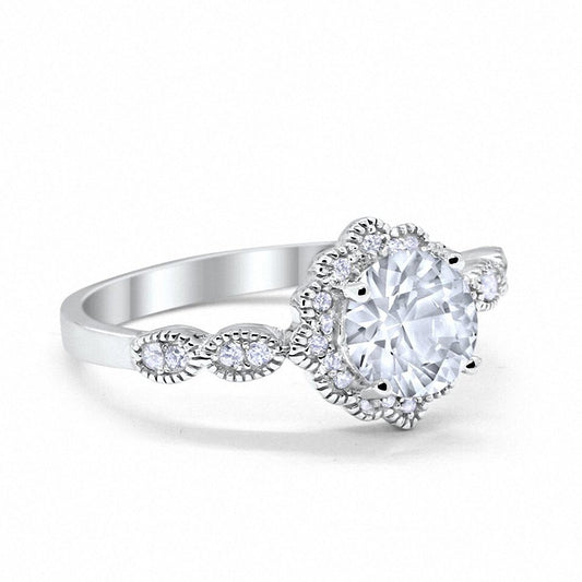 Halo Floral Art Deco Simulated CZ Wedding Ring