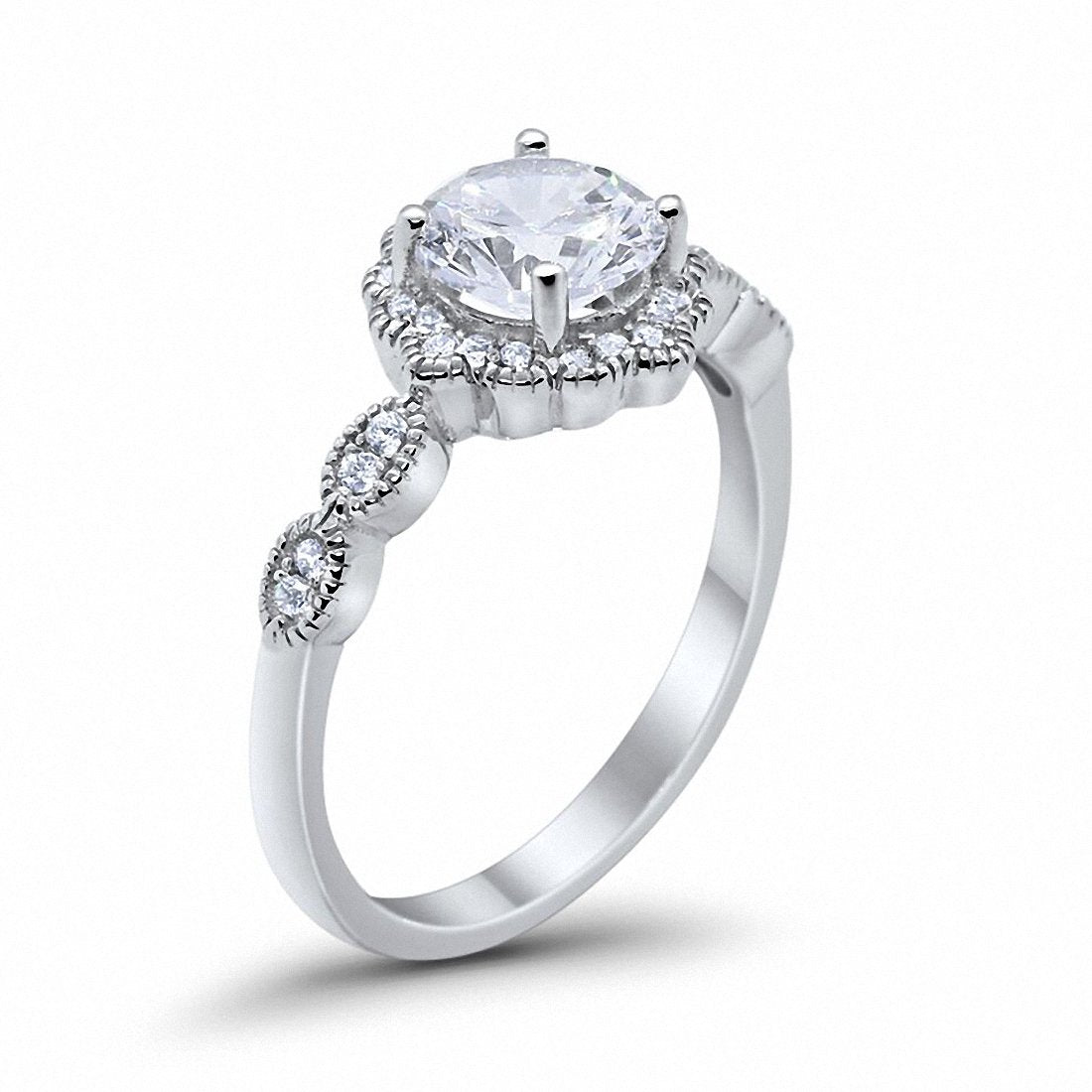 Halo Floral Art Deco Simulated CZ Wedding Ring