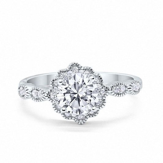 Halo Floral Art Deco Simulated CZ Wedding Ring