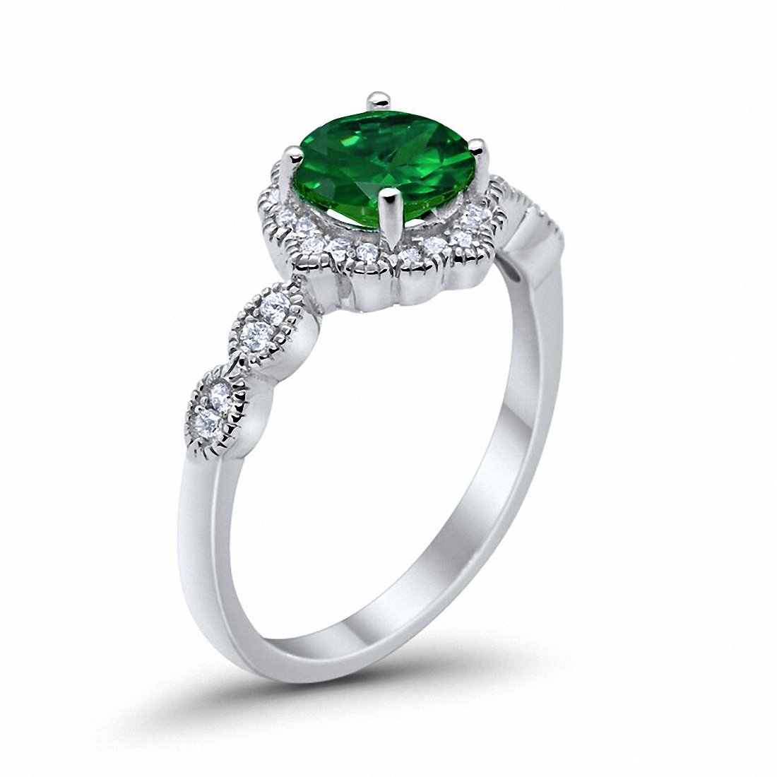 Floral Art Simulated Green Emerald CZ Engagement Ring