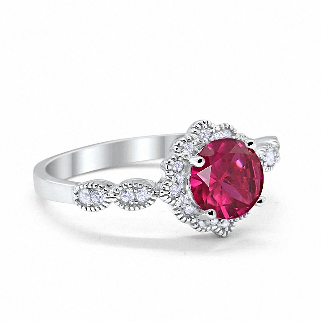 Floral Art Simulated Ruby CZ Engagement Ring