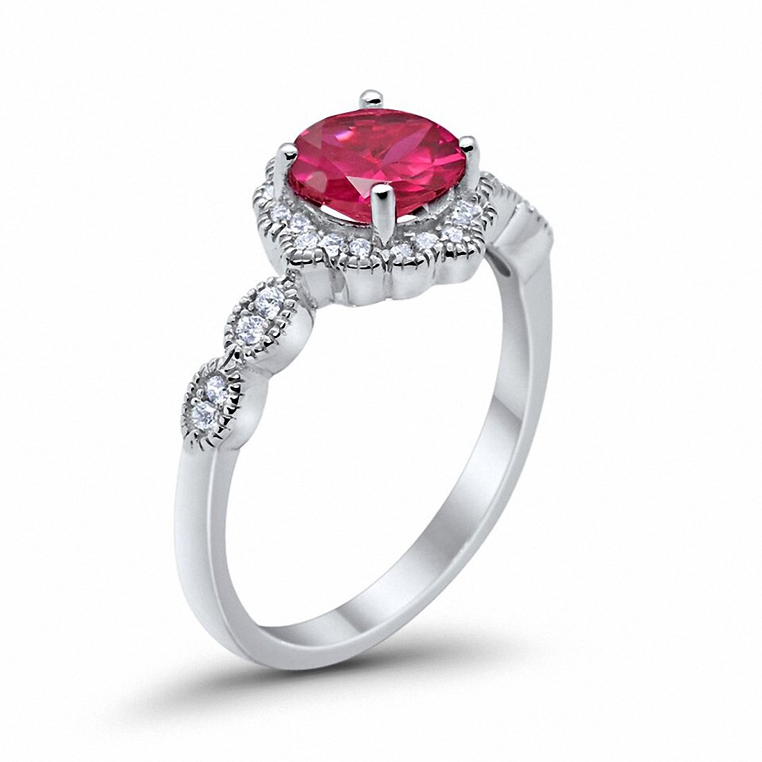 Floral Art Simulated Ruby CZ Engagement Ring