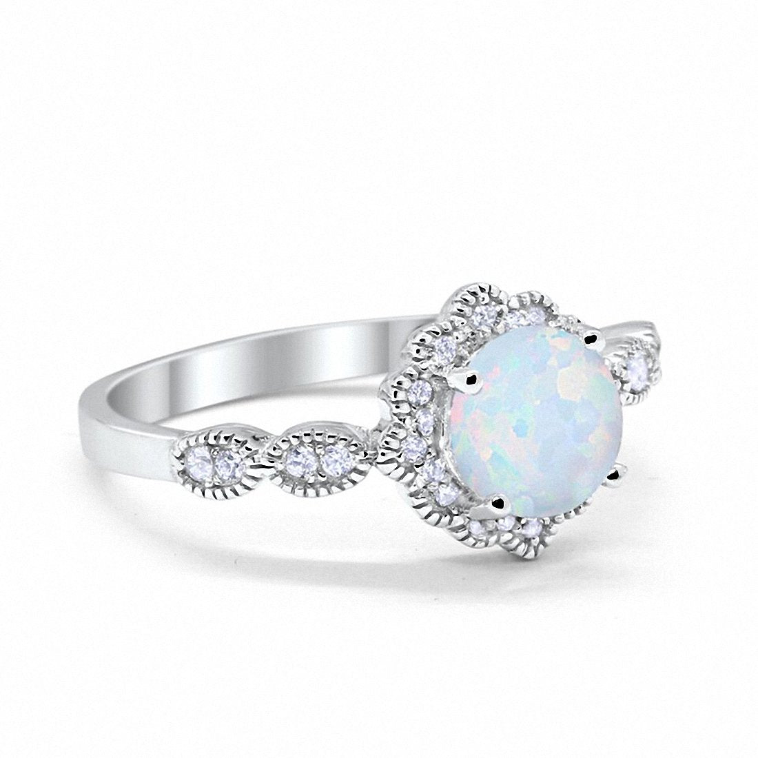 Floral Art Lab Created White Opal Wedding Engagement Ring