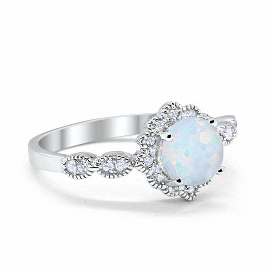 Floral Art Wedding Engagement Ring Lab Created White Opal