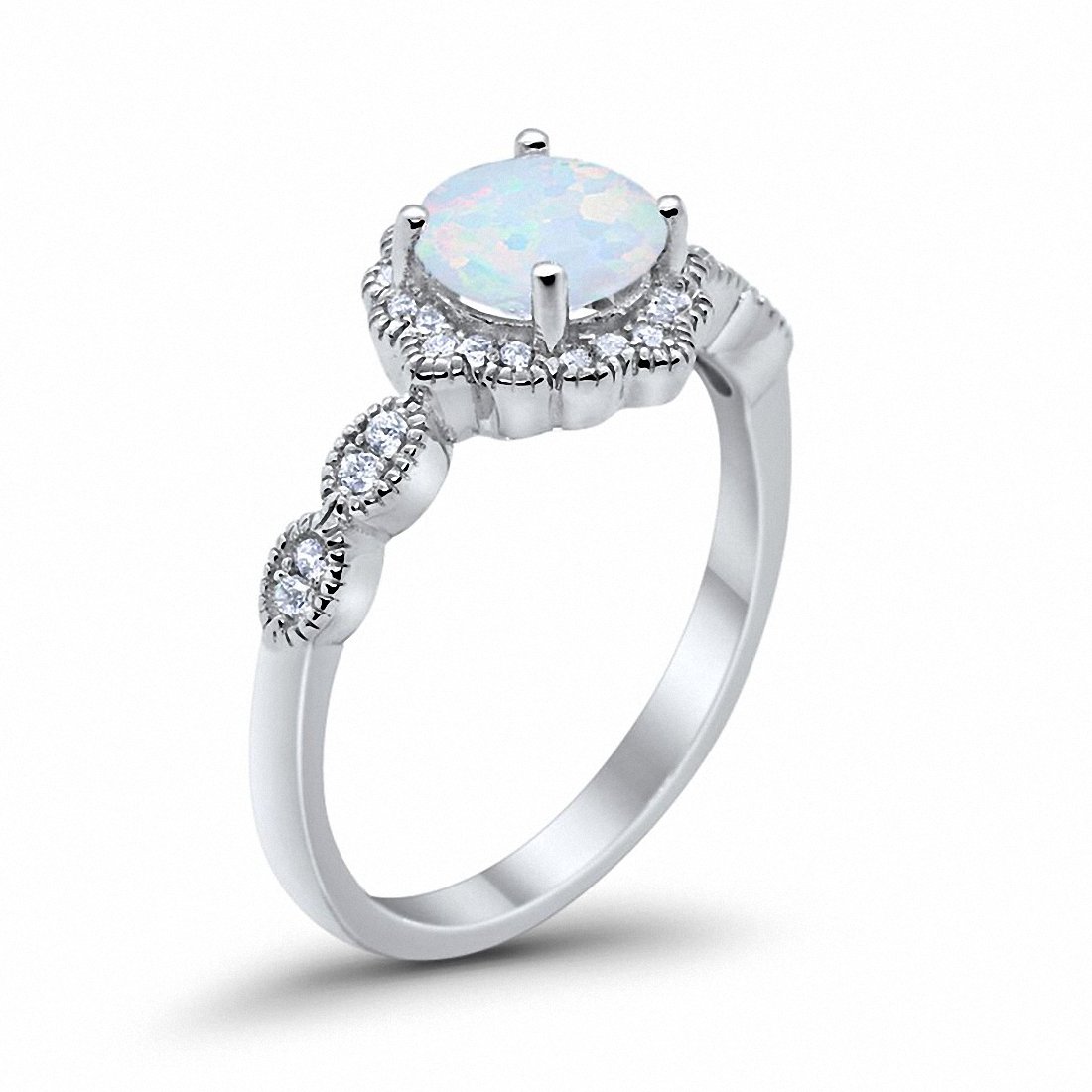 Floral Art Lab Created White Opal Wedding Engagement Ring