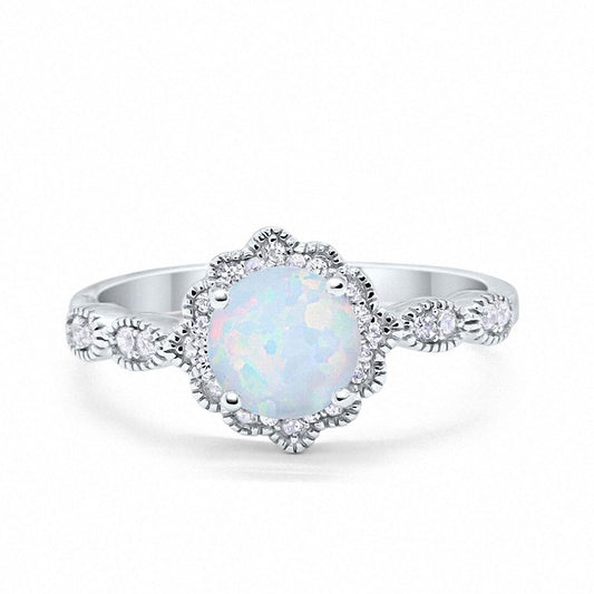 Floral Art Lab Created White Opal Wedding Engagement Ring