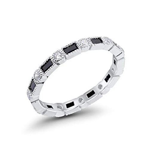 Full Eternity Wedding Band Simulated Black Cubic Zirconia