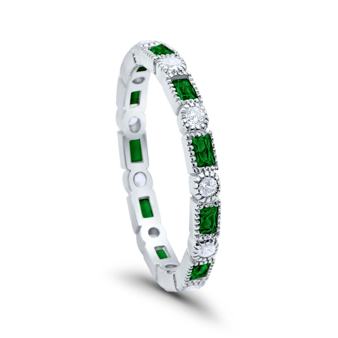 Full Eternity Wedding Band Simulated Green Emerald CZ