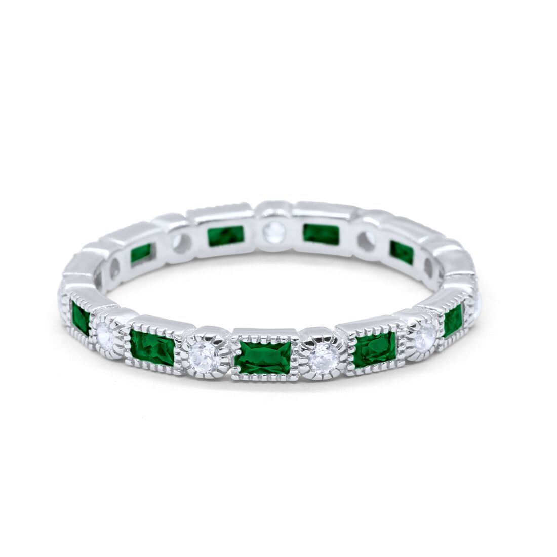 Full Eternity Wedding Band Simulated Green Emerald CZ