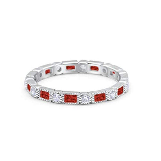 Full Eternity Wedding Baguette Round Simulated Garnet CZ