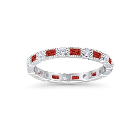 Full Eternity Wedding Baguette Round Simulated Garnet CZ