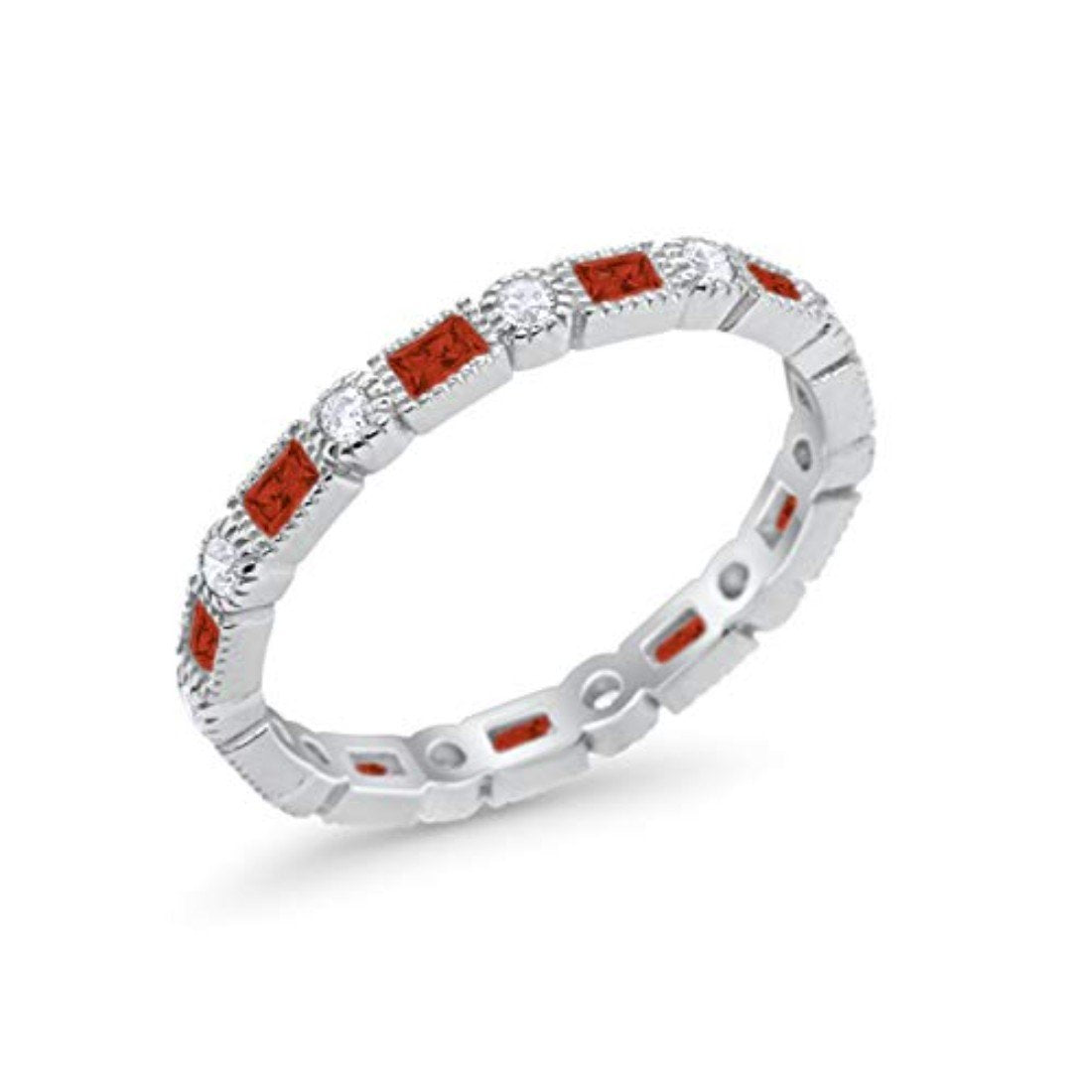 Full Eternity Wedding Baguette Round Simulated Garnet CZ