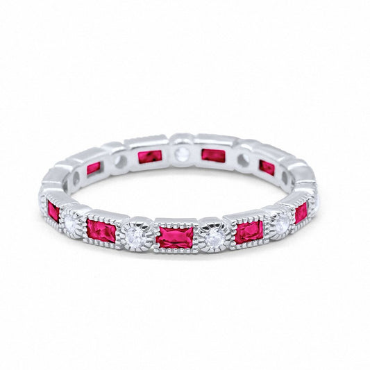 Full Eternity Wedding Band Simulated Ruby Cubic Zirconia