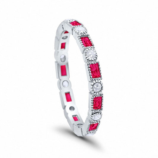 Full Eternity Wedding Band Simulated Ruby Cubic Zirconia