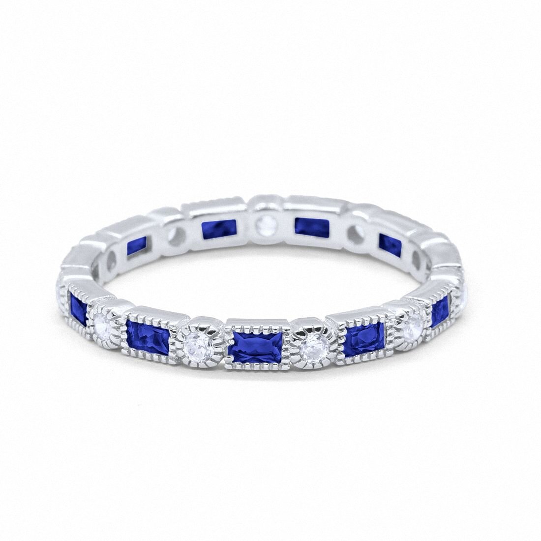 Full Eternity Wedding Band Simulated Blue Sapphire CZ